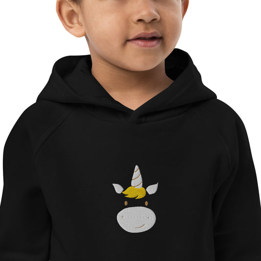 Einhorn Kinder Öko Hoodie mit süßen Tieren, Bio-Baumwollpullover für Kinder in schwarz, Geschenkidee für Kinder, weicher Hoodie für Kinder