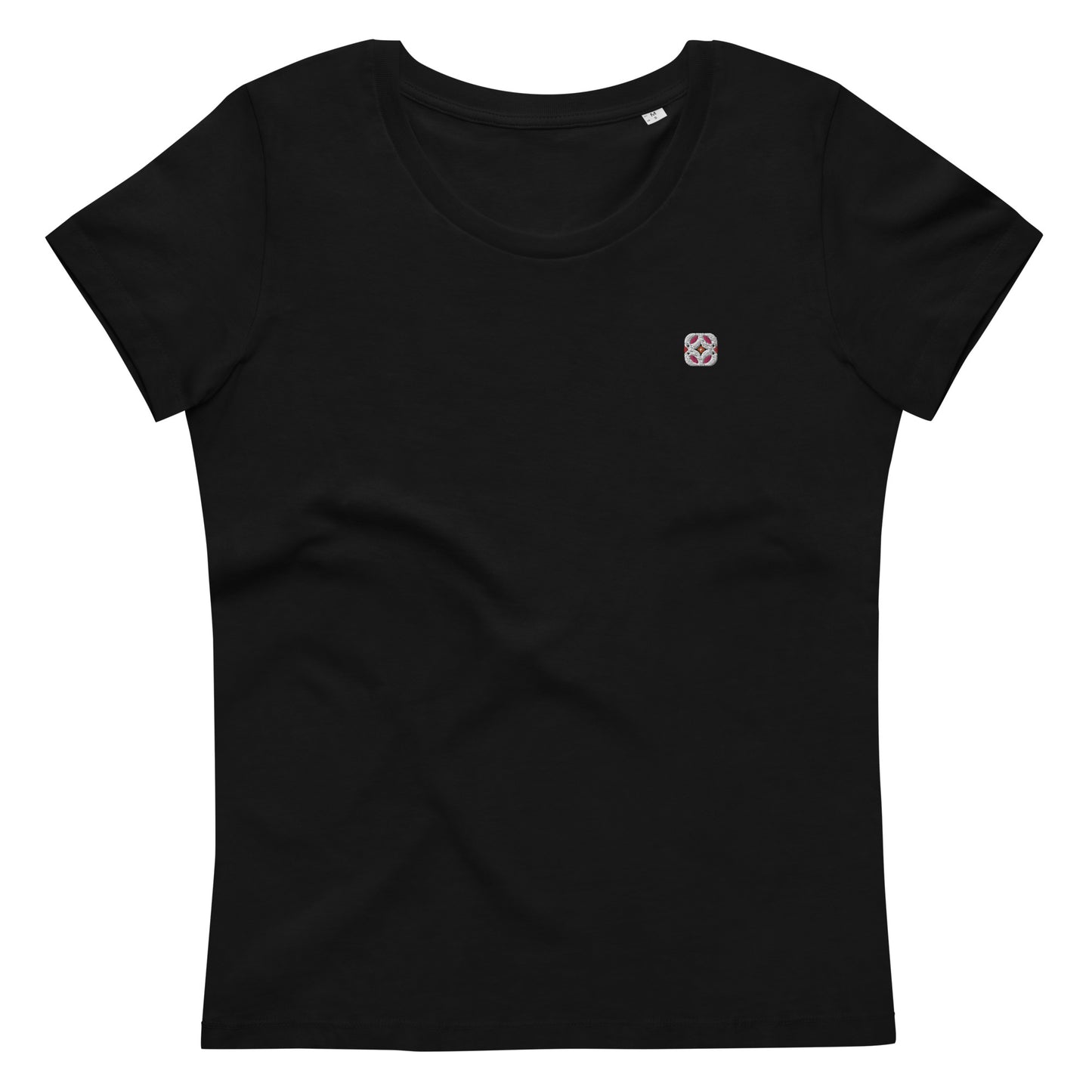 Embroidered spring birds Bauhaus style black T-shirt organic cotton - Women