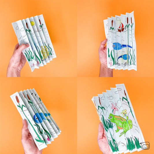 Agamograph - art with folding - frog life coloring for kids - Adventure Jumbo Box craft kit PepMelon