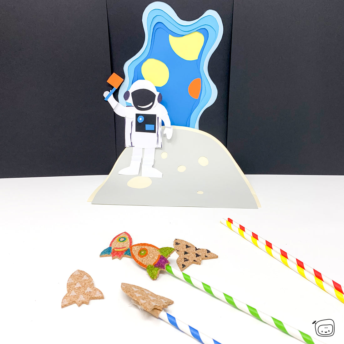 Reach the Moon craft for kids - rocket straw game, cork rocket UFO shapes, paper crafts with Adventure Jumbo Box Craft Kit PepMelon