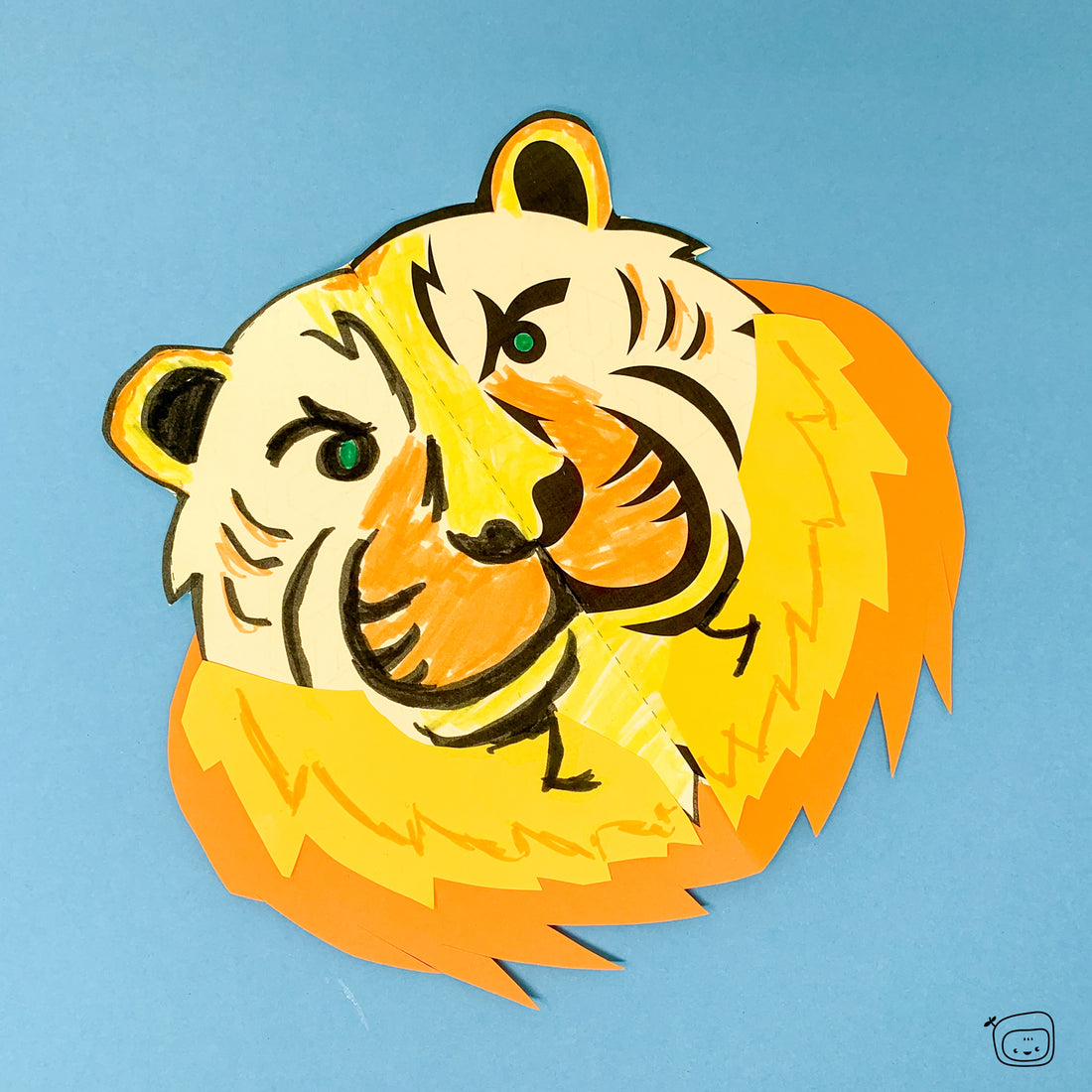 Tiger Mask - Mirroring drawing - coloring, cutting - layering