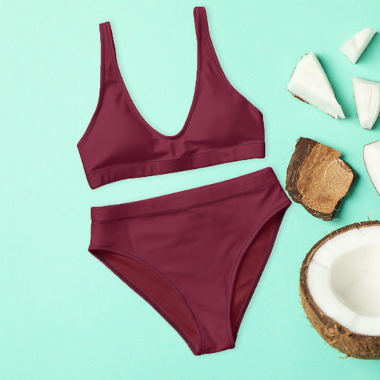 Weinrotes, rubinrotes Sport-Bikini-Set aus recyceltem Material