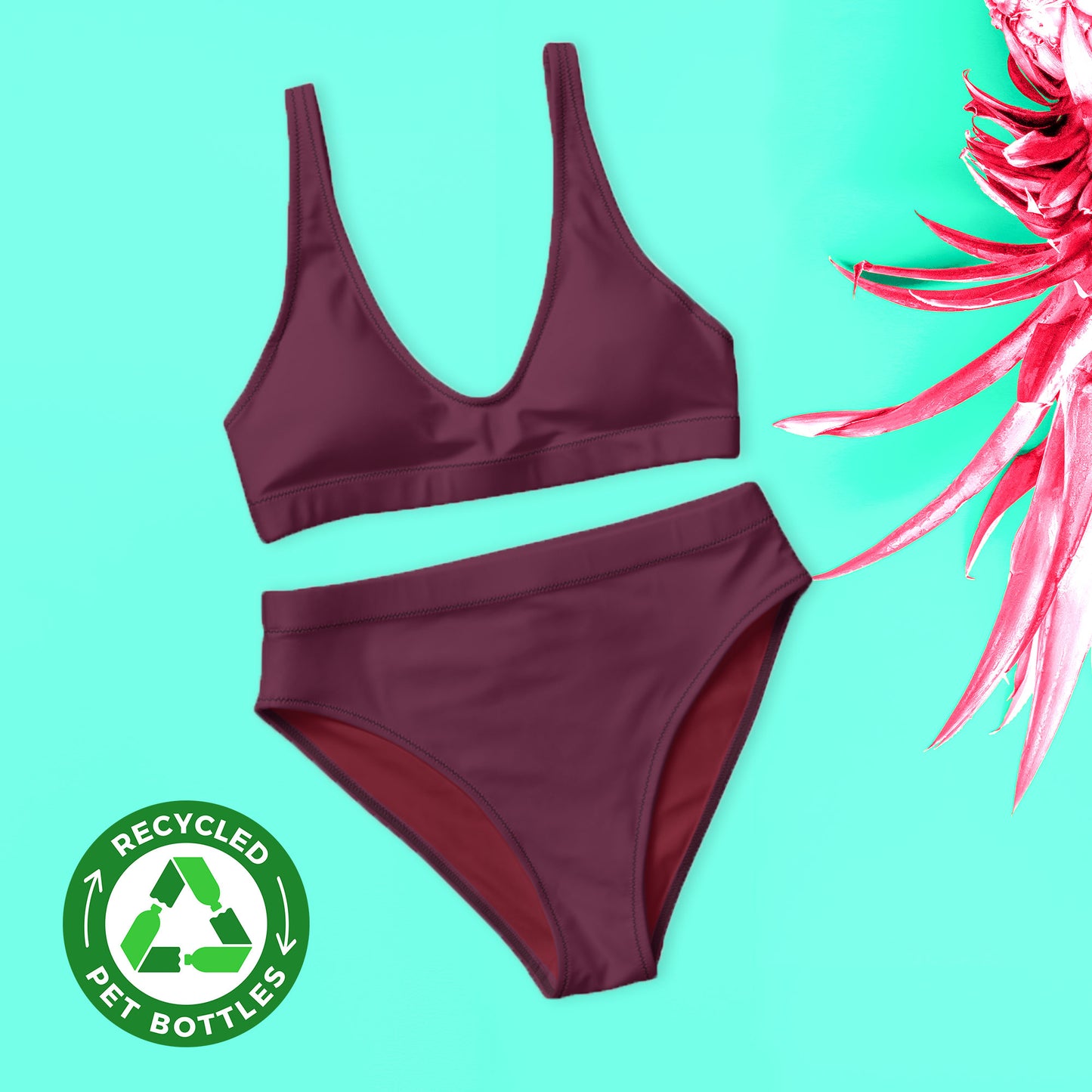 Claret Violet Purple Recyceltes Sport-Bikini-Set, nachhaltige Mode