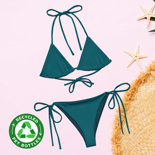 Mitternachtsgrün-türkises, recyceltes String-Bikini-Set, umweltfreundlicher Triangel-Bikini