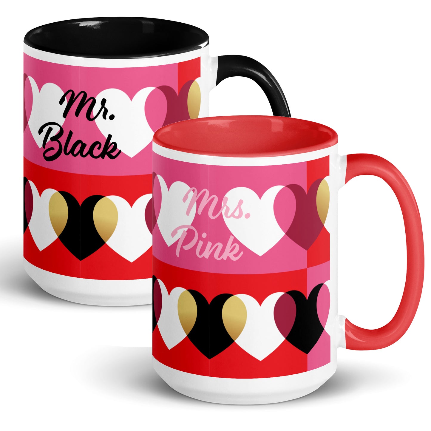 Conjunto de 2 canecas para o amor, preto e vermelho, Sr. e Sra., personalizadas