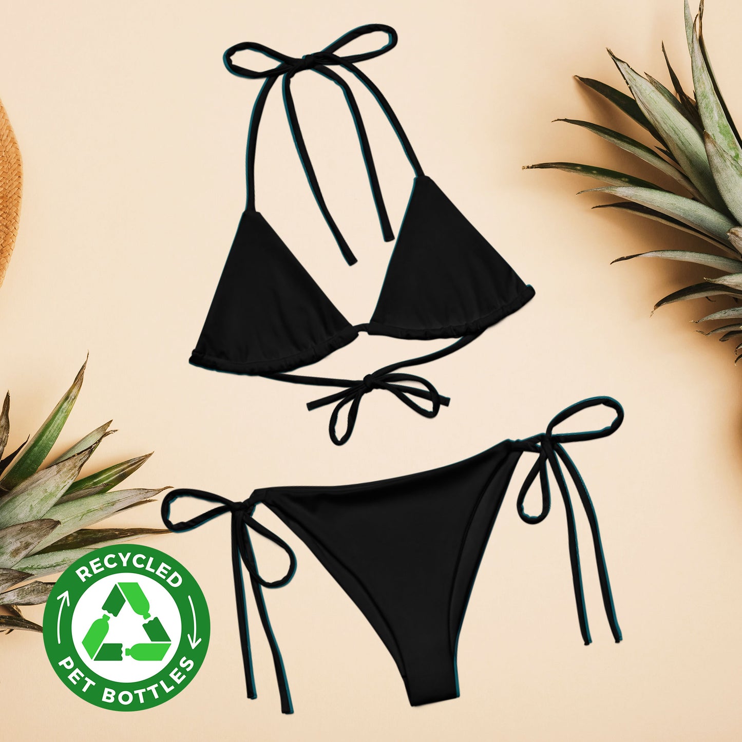 Black Recycled string bikini set eco-friendly triangle bikini