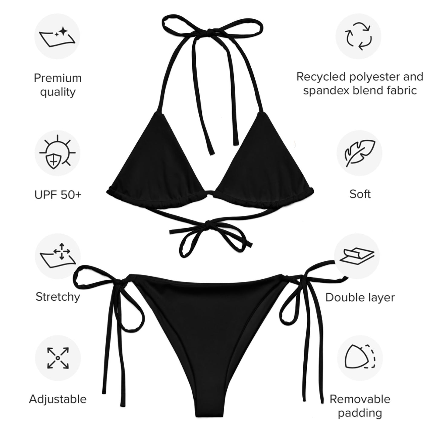 Black Recycled string bikini set eco-friendly triangle bikini