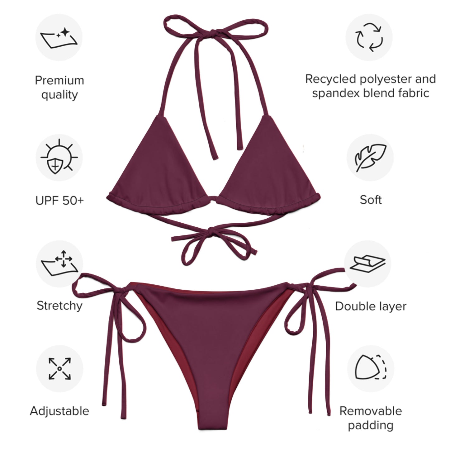 Dark Violet purple Recycled triangle bikini set