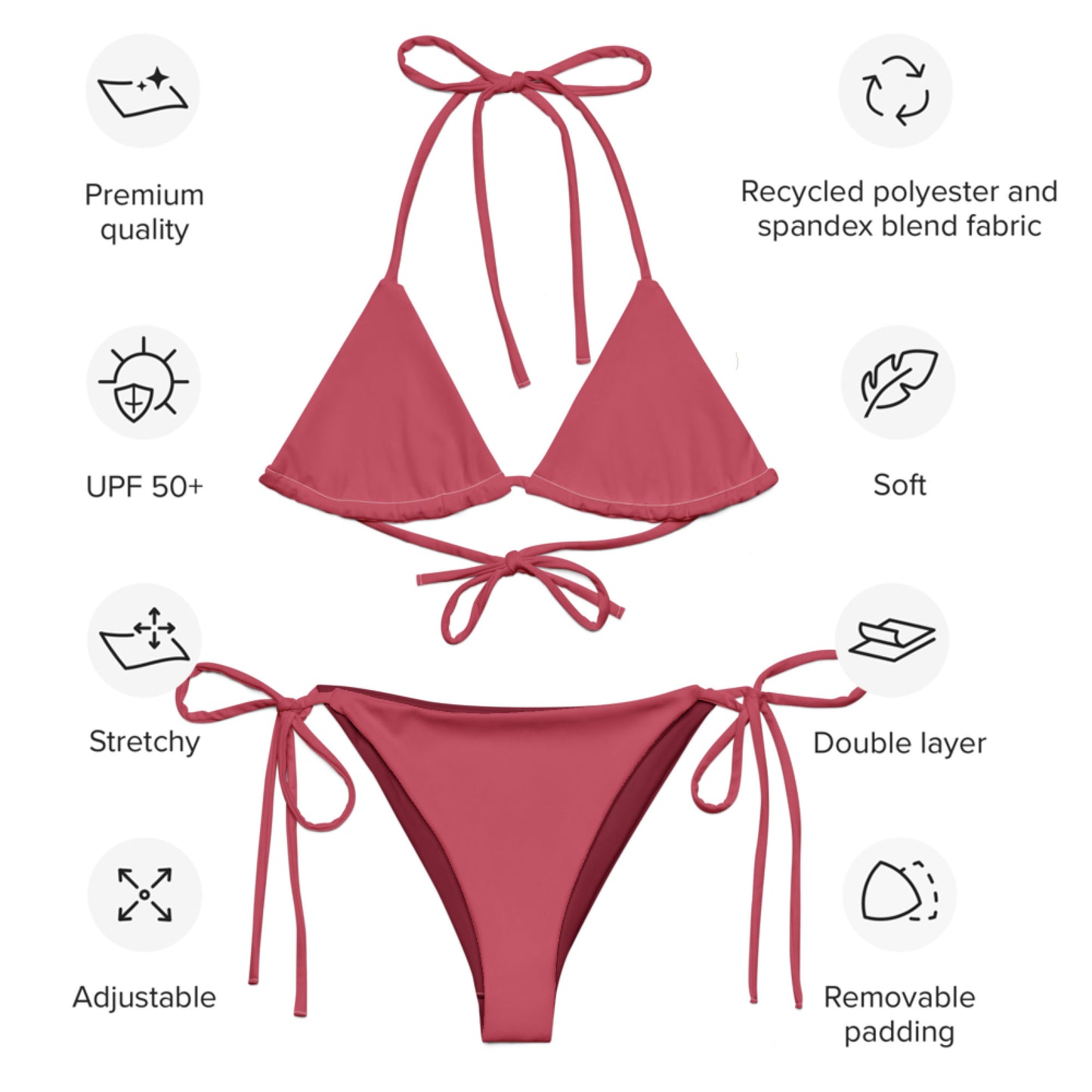 Red rose pink Recycled string bikini set