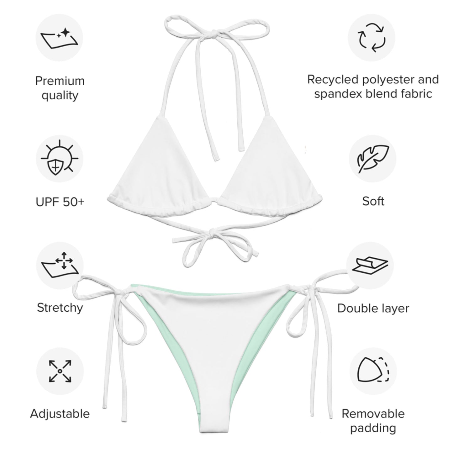 White-mint Recycled string bikini set