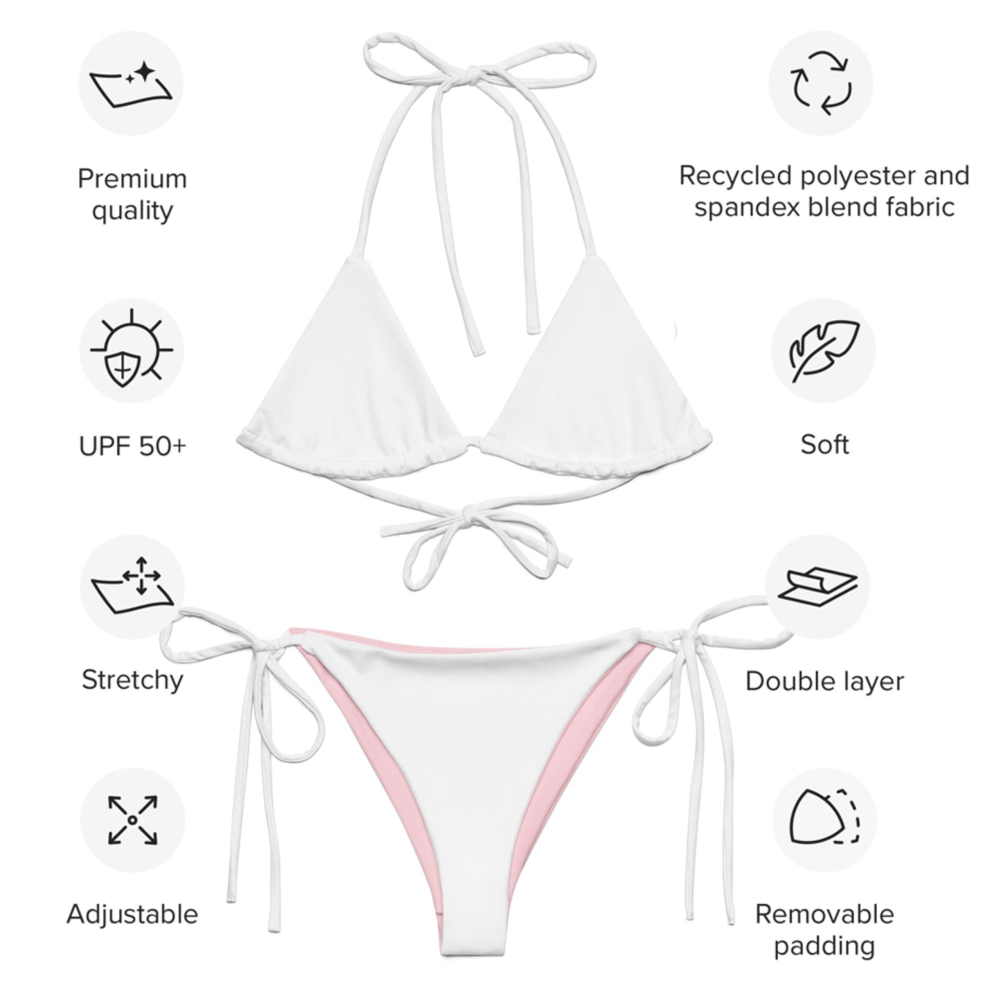 White-pink Recycled string bikini set