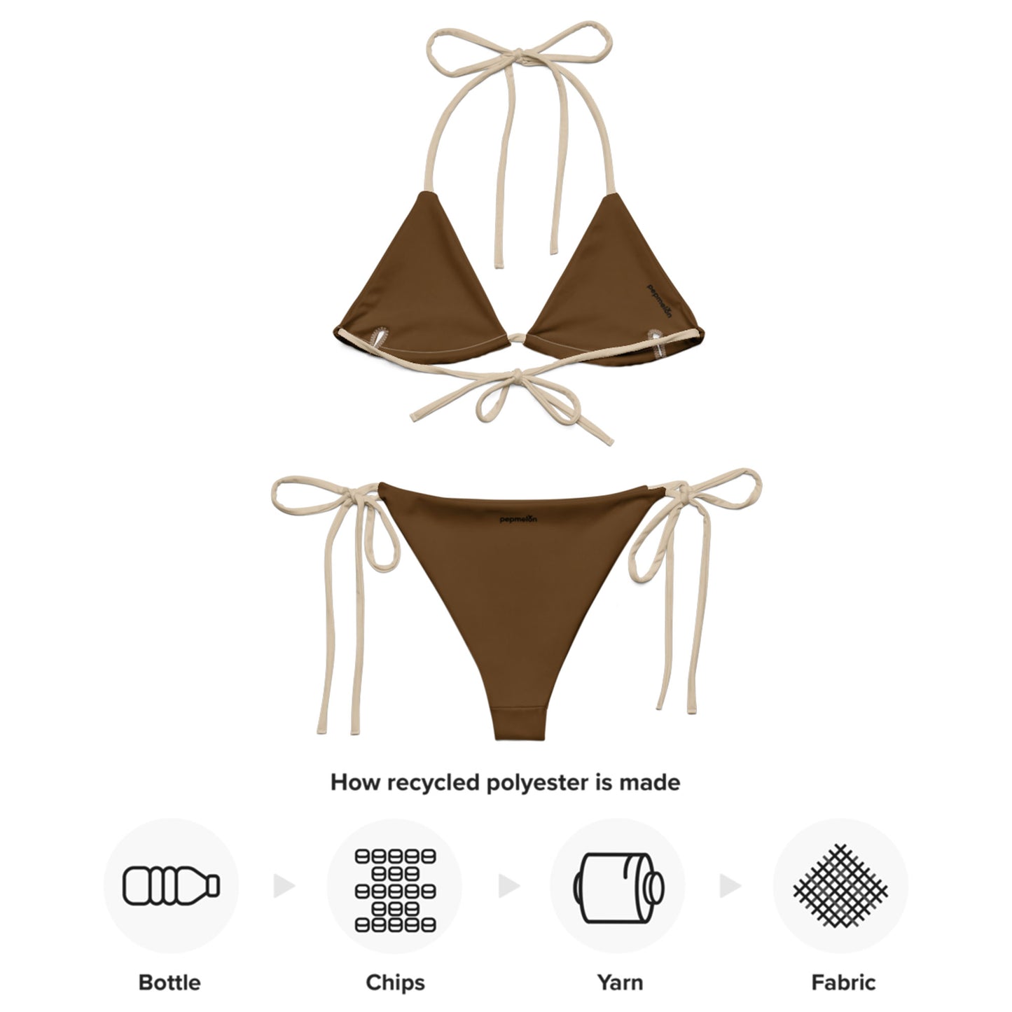 Almond beige Recycled string bikini set eco-friendly triangle bikini double-layered UPF 50+ eco-friendly bikini