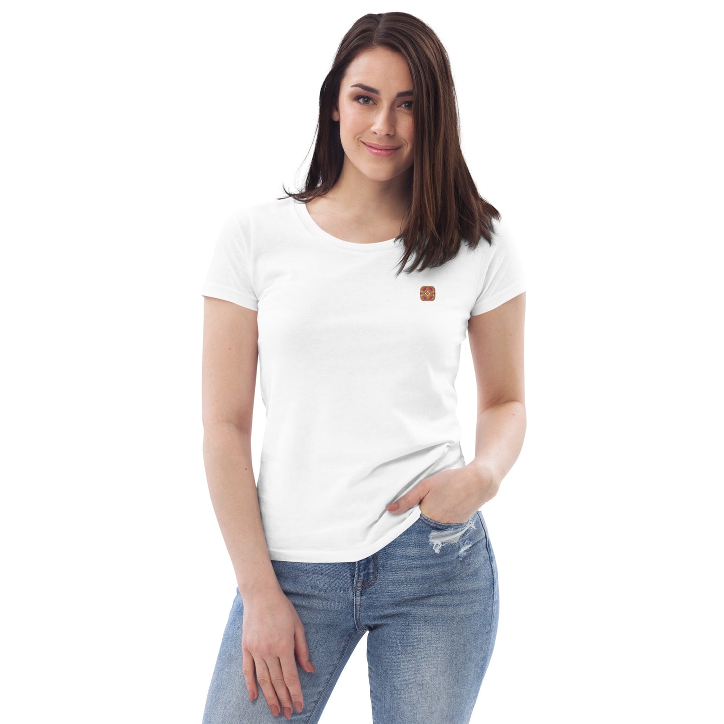 Weißes T-Shirt aus Bio-Baumwolle im Bauhaus-Stil mit Frühlingsvögeln-Stickerei - Damen weiß