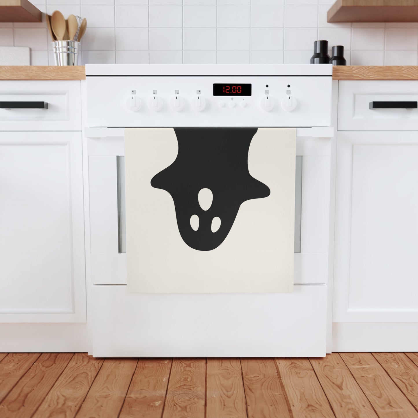 Ghost Scary Halloween Organic Cotton Tea Towel, 50 x 70 cm, eco-friendly kitchen towel, bathroom hand towel