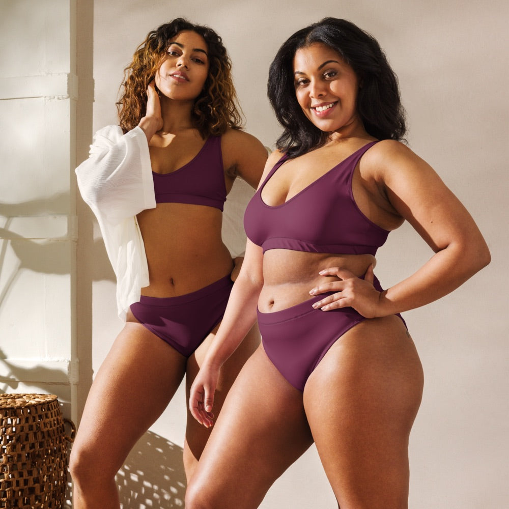 Ensemble de bikini de sport recyclé violet violet bordeaux, mode durable