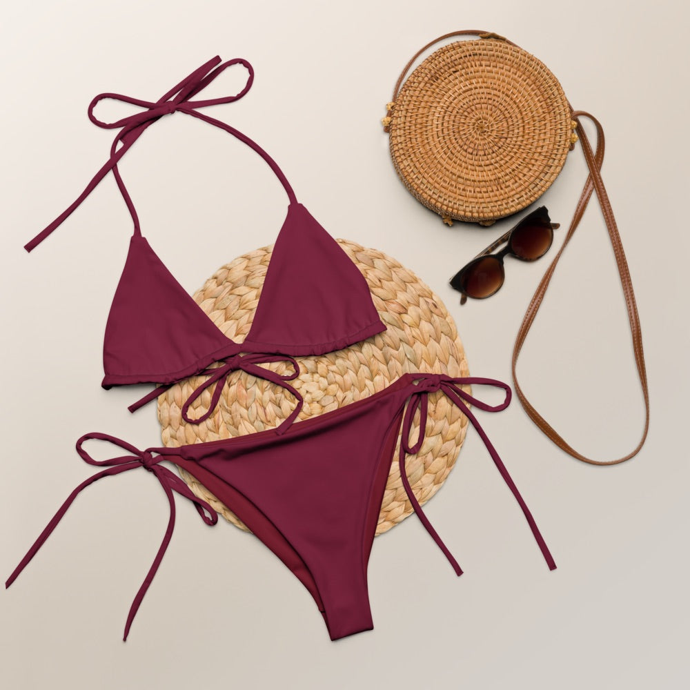 Rouge rubis bordeaux Ensemble bikini string recyclé, bikini triangle