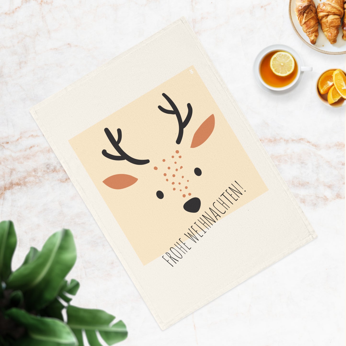 Cute Deer kitchen organic cotton tea towel gift for Christmas or Birthday,  Merry Christmas