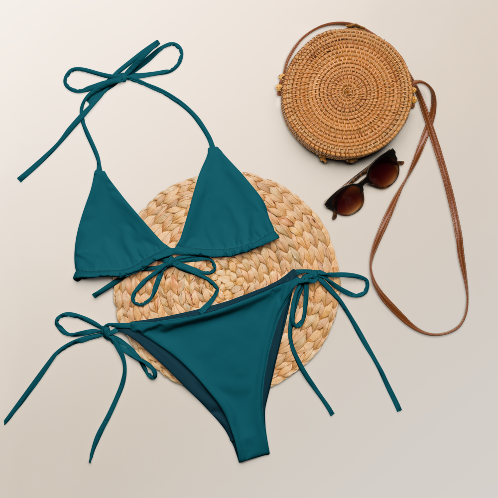 Midnight green turquoise Recycled string bikini set eco-friendly triangle bikini