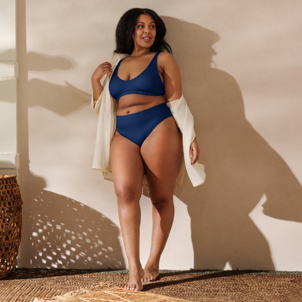 Dark royal blue Recycled High-waisted Sport bikini,Swimwear for Woman, two part bathing swim suit eco-fashion beachwear, plus size swim