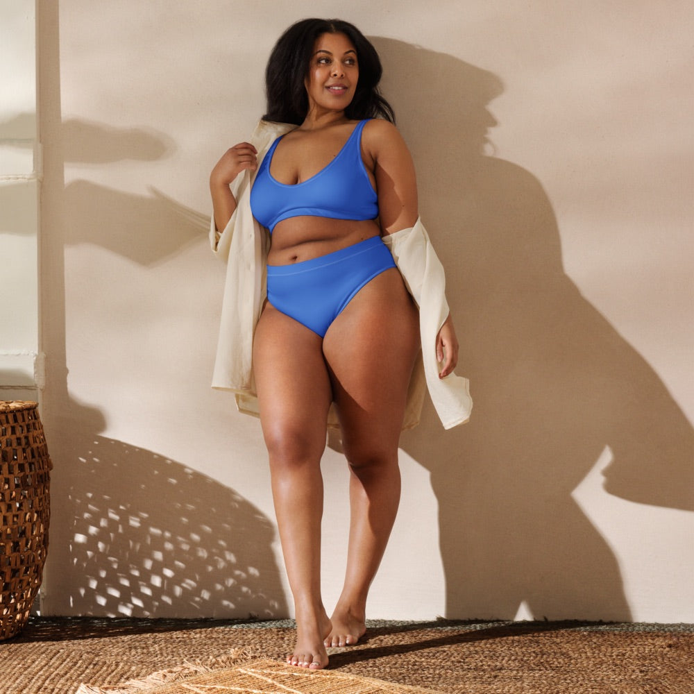 Light Royal blue Recycled High-waisted Sport bikini,Swimwear for Woman, two part bathing swim suit eco-fashion beachwear, plus size swim