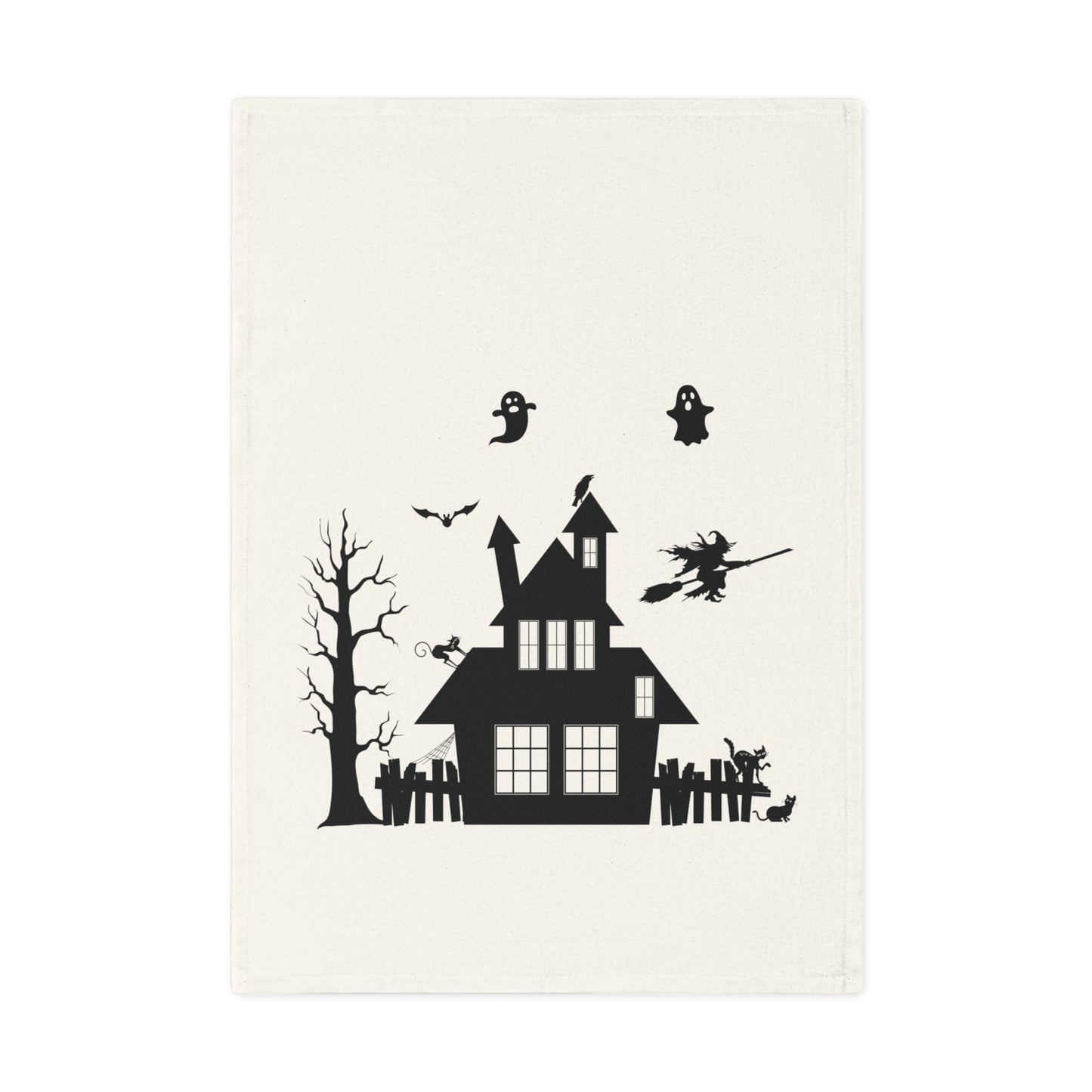 Ghost House Scary Halloween Organic Cotton Tea Towel, 50 x 70 cm, eco-friendly kitchen towel, bathroom hand towel