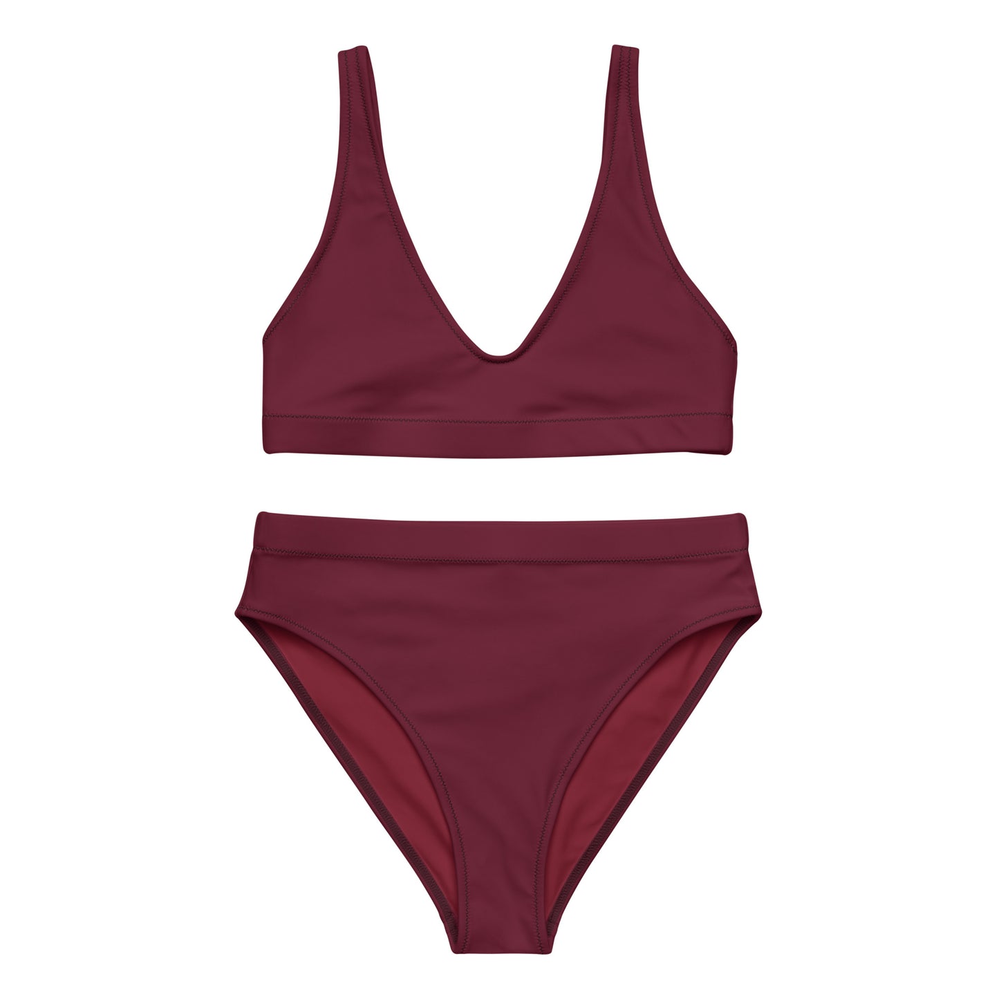 Dark claret ruby red Recycled high-waisted bikini set