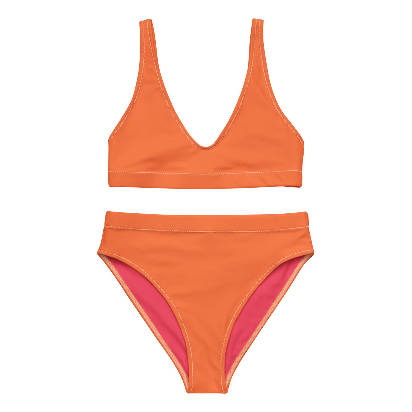 Burnt Orange Recycled High-waisted Sport bikini,Swimwear for Woman, two part bathing swim suit eco-fashion beachwear, plus size swim