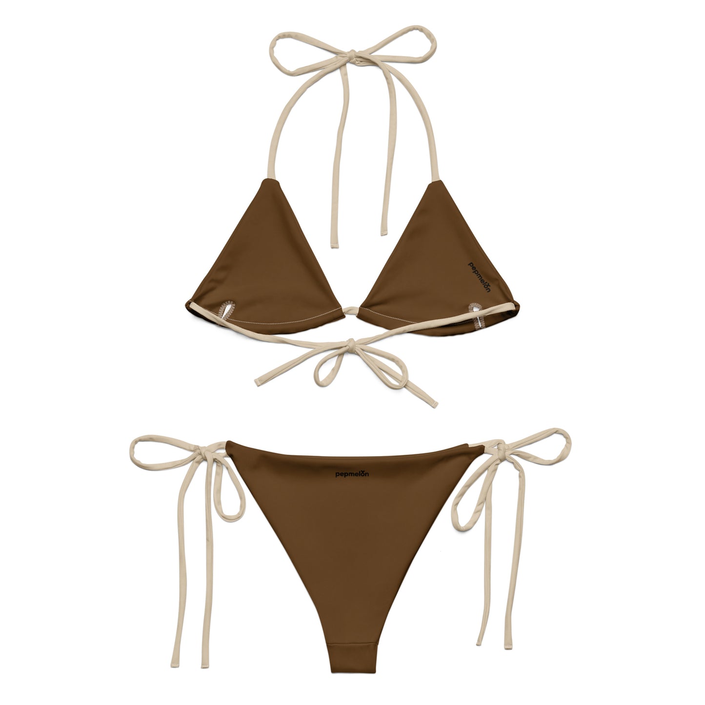 Almond beige Recycled string bikini set eco-friendly triangle bikini double-layered UPF 50+ eco-friendly bikini