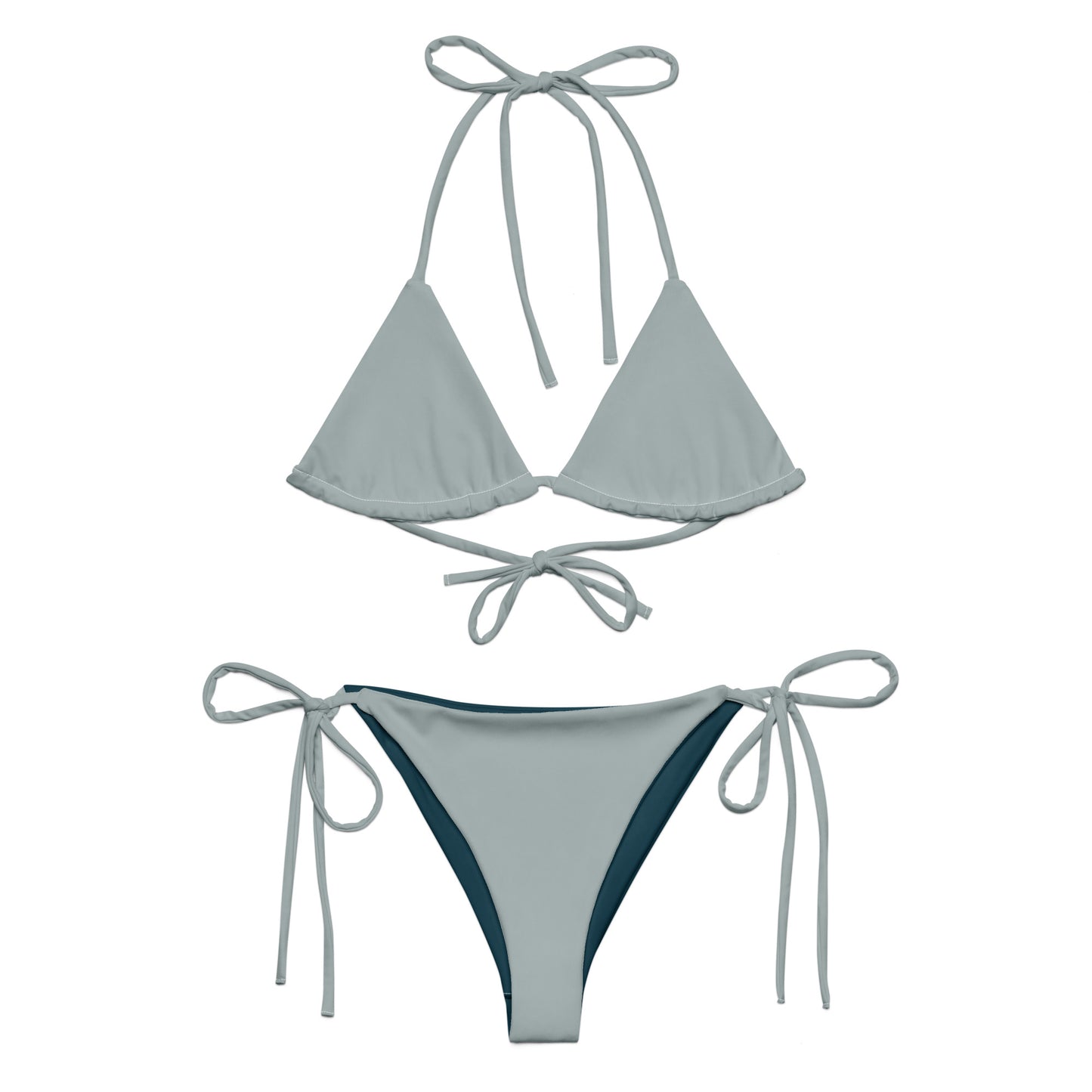 Maillot de bain string recyclé gris cendre bikini triangle eco-friendly bikini double épaisseur UPF 50+ eco-friendly