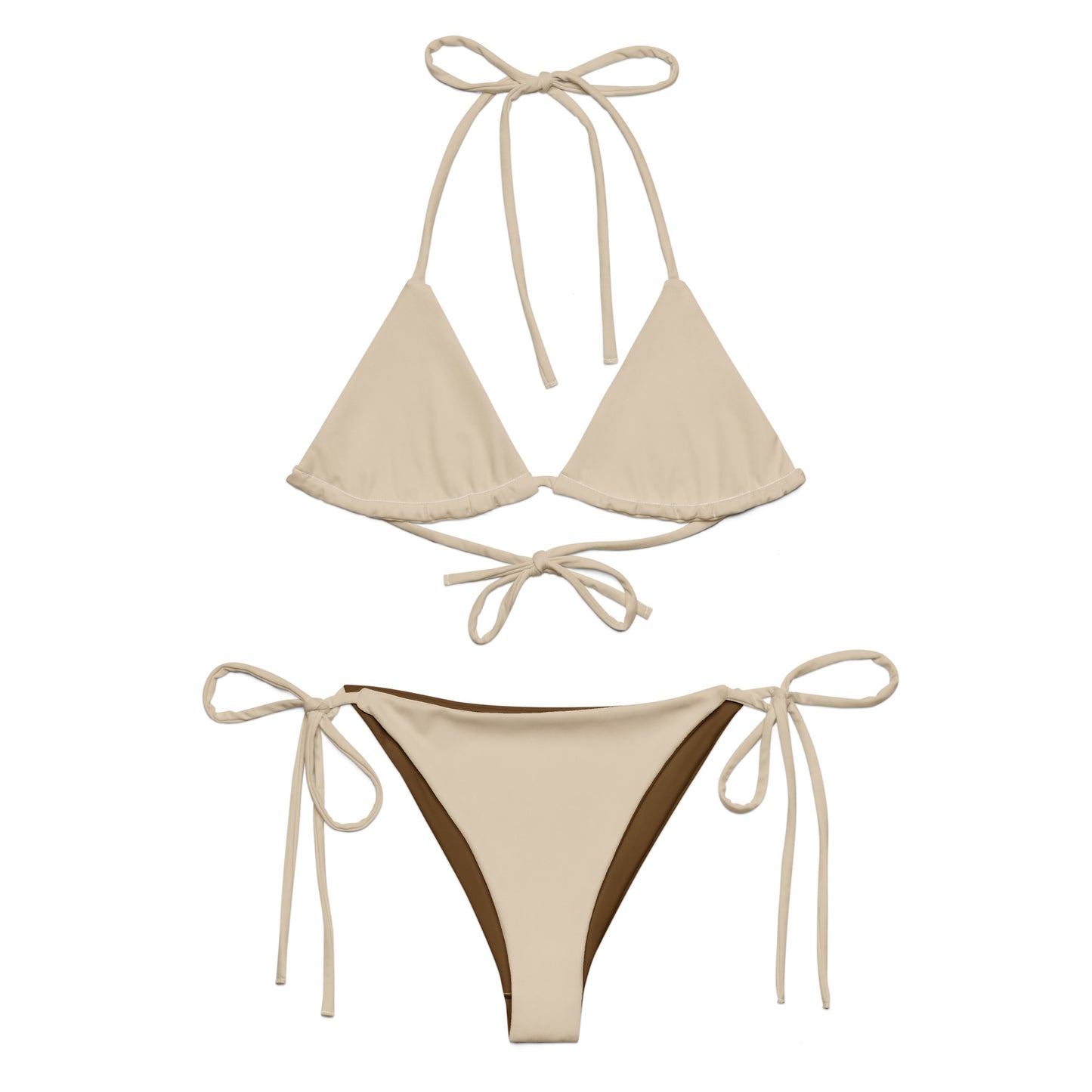 Bikini string recyclé beige amande bikini triangle écologique double épaisseur UPF 50+ bikini écologique