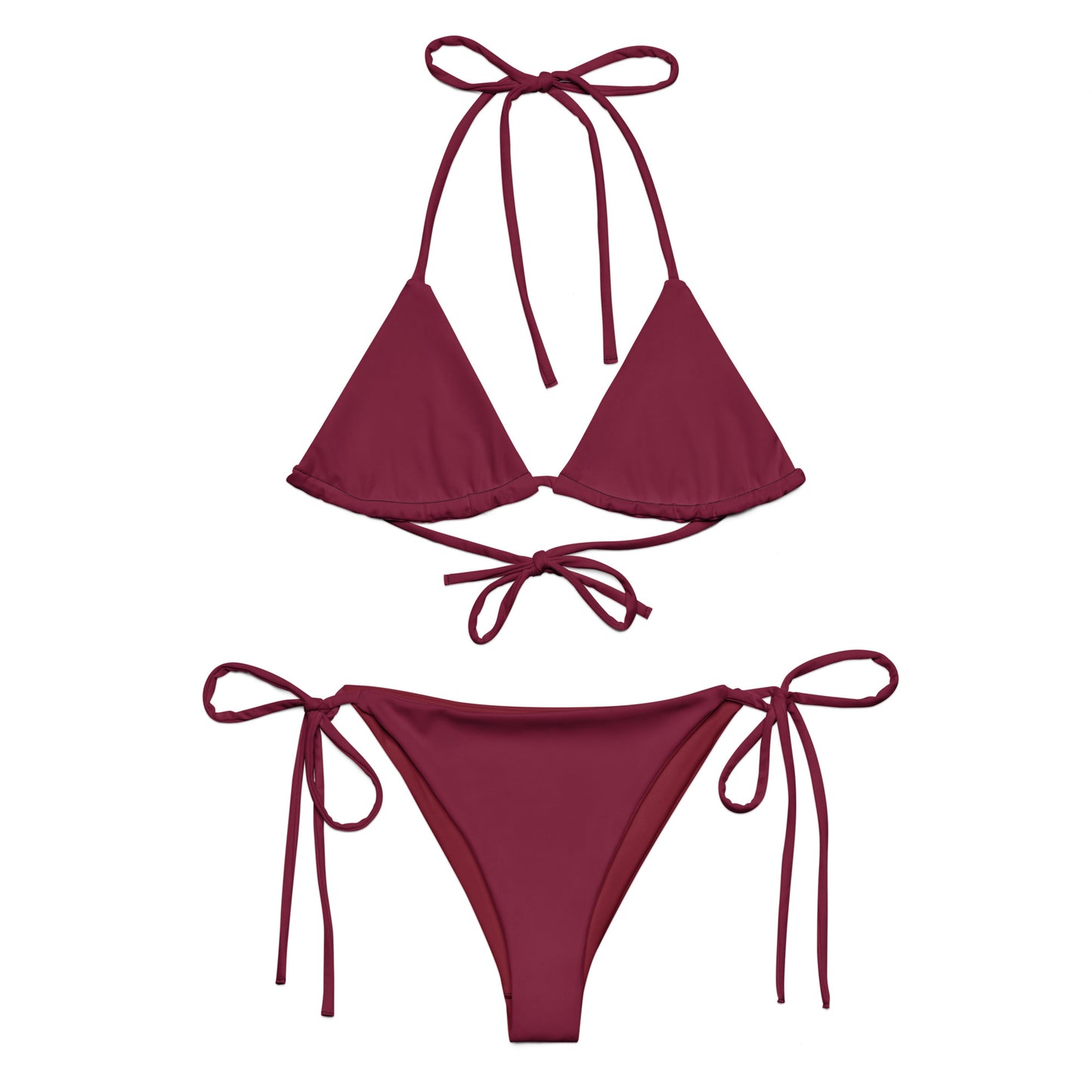 Rouge rubis bordeaux Ensemble bikini string recyclé, bikini triangle