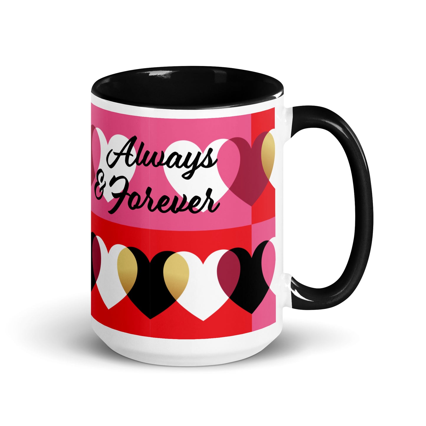 Always & Forever mug with hearts, black, red