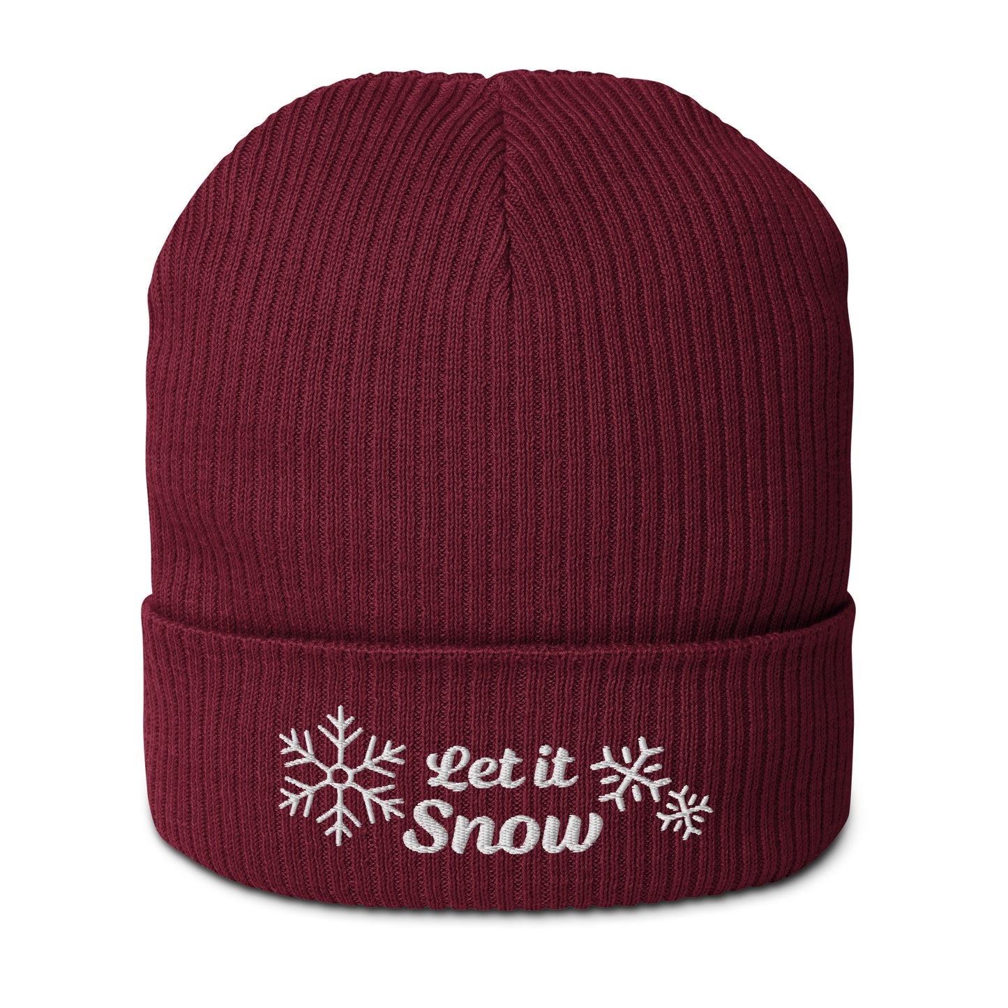 Let it snow embroidered organic ribbed beanie - cute gift idea for Christmas, for winter