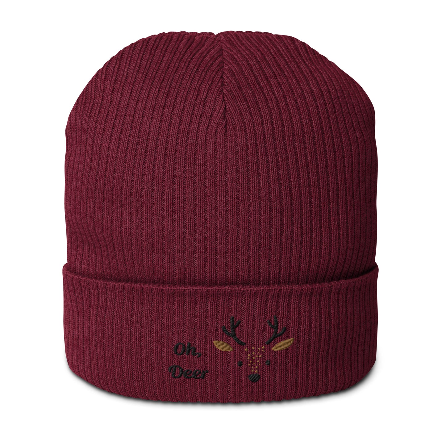 Cute deer embroidered organic ribbed beanie