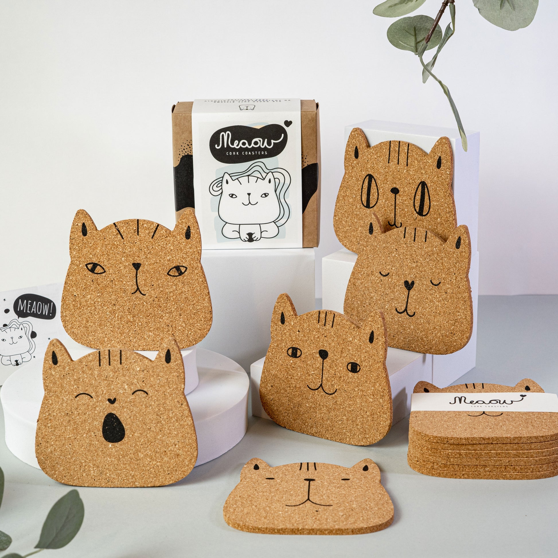 Cutes - Cork coasters, set of 6, cute animals – PepMelon