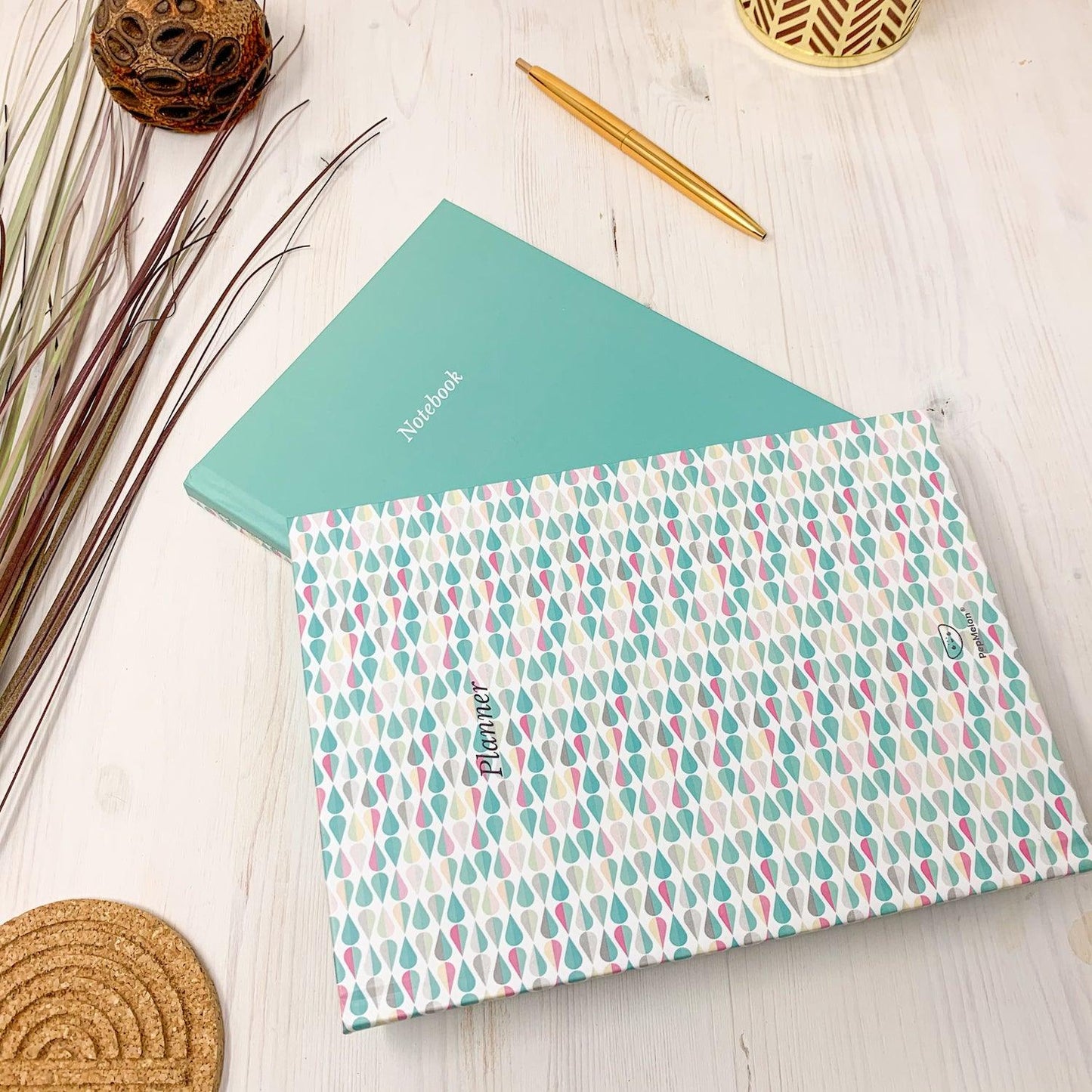 Diary / Notebook &#8211; Turquoise drops. Turn it over and use it as a notebook.