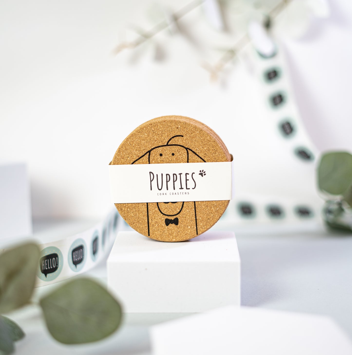 PUPPIES - Śliczny pies Podstawki korkowe, okrągłe, zestaw 6 szt.