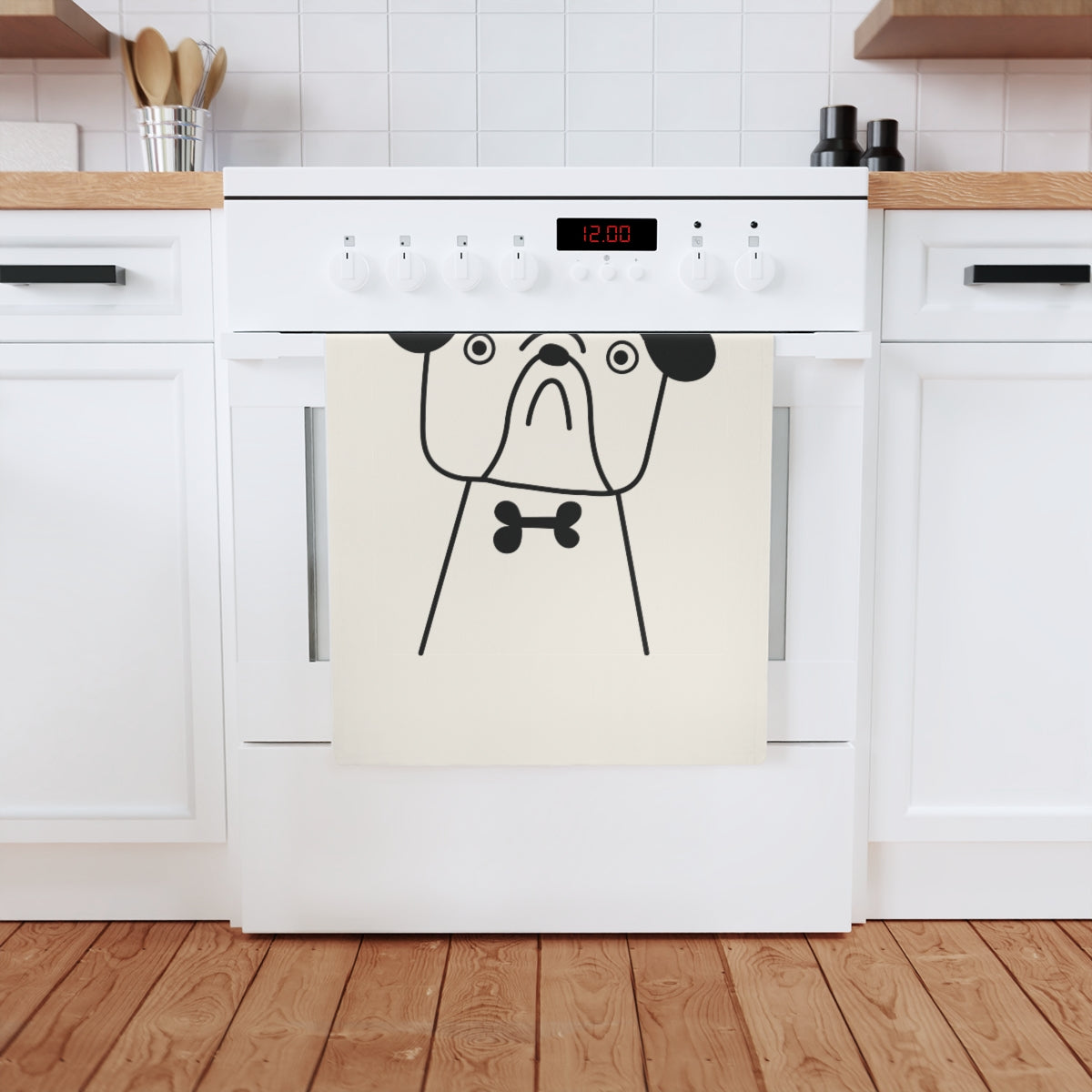 Bulldog Cotton Tea Towel, 50 x 70 cm, organic cotton, eco-friendly dog kitchen towel, bathroom hand towel with puppies