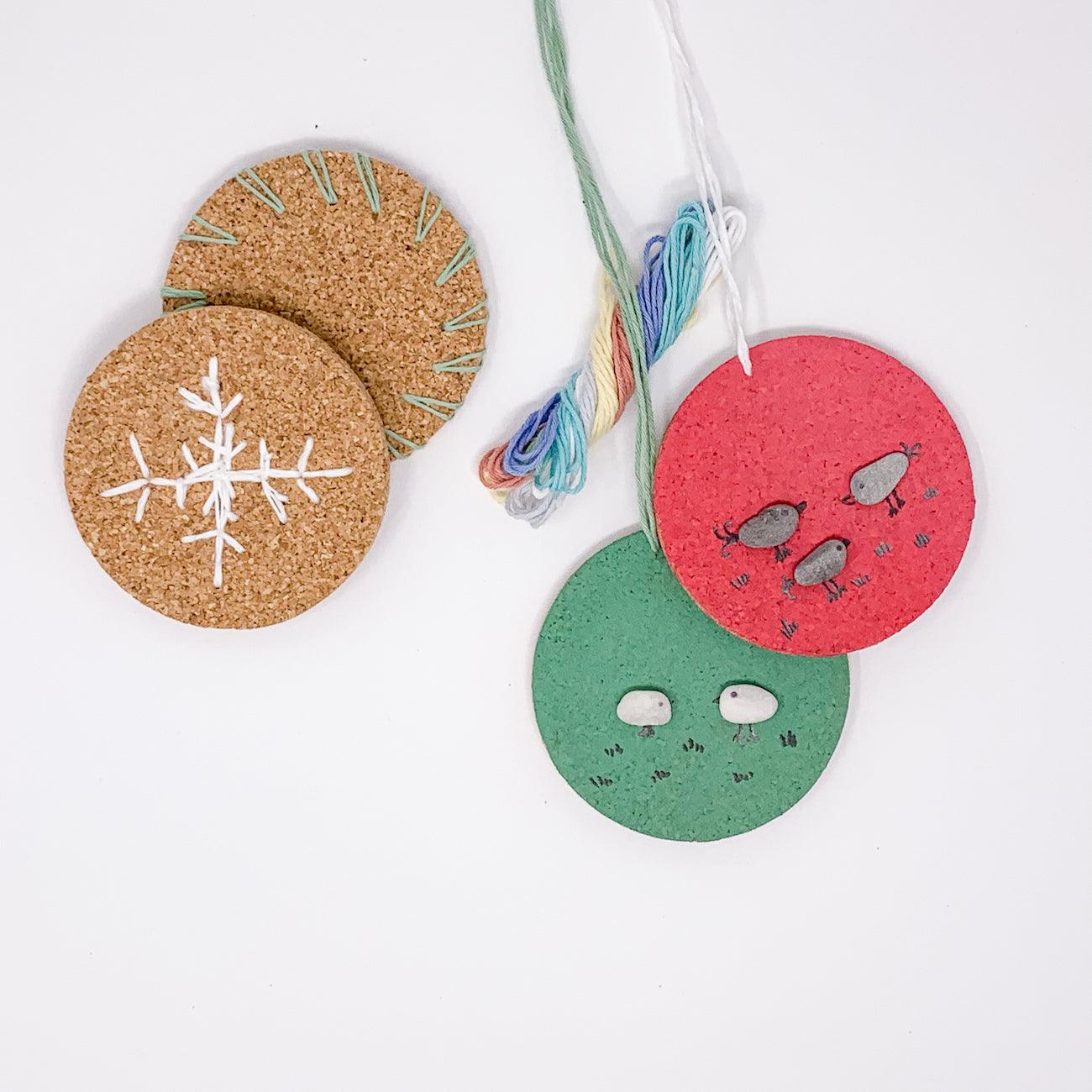 DIY Cork Coaster Set &#8211; Embroider it to create unique gifts or simply a few home de- cor items