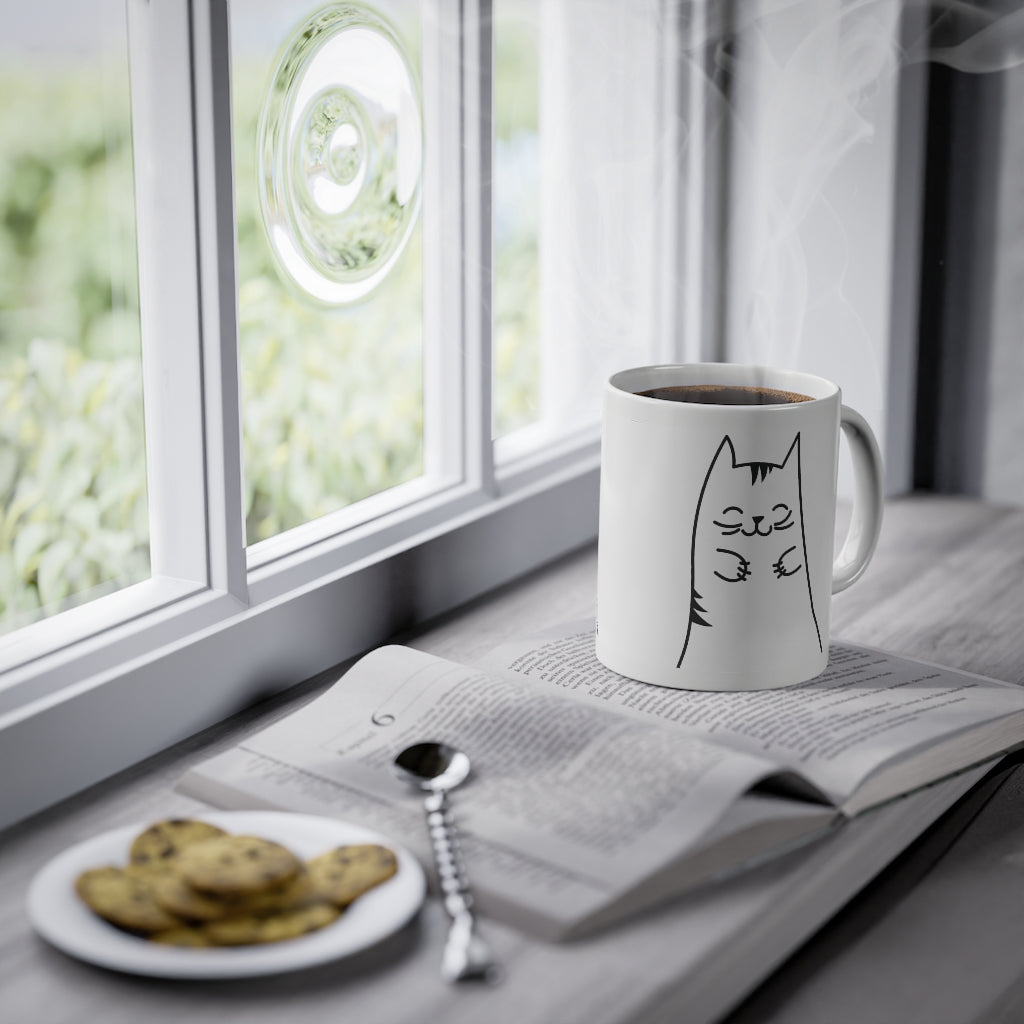 Cute Kitty mug смешна чаша за котка, бяла, 325 ml / 11 oz Чаша за кафе, чаша за чай за деца